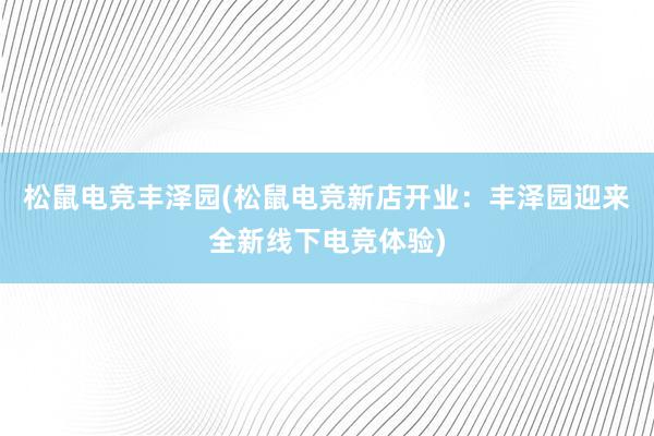 松鼠电竞丰泽园(松鼠电竞新店开业：丰泽园迎来全新线下电竞体验)