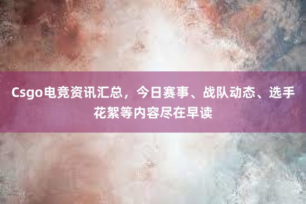 Csgo电竞资讯汇总，今日赛事、战队动态、选手花絮等内容尽在早读