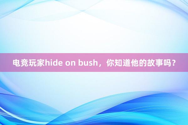 电竞玩家hide on bush，你知道他的故事吗？