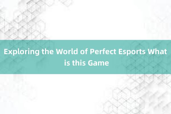 Exploring the World of Perfect Esports What is this Game