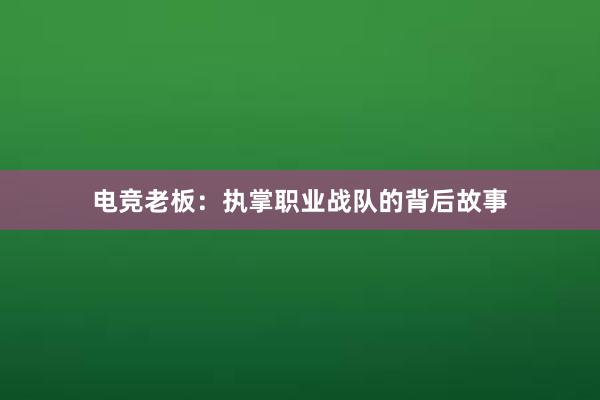 电竞老板：执掌职业战队的背后故事